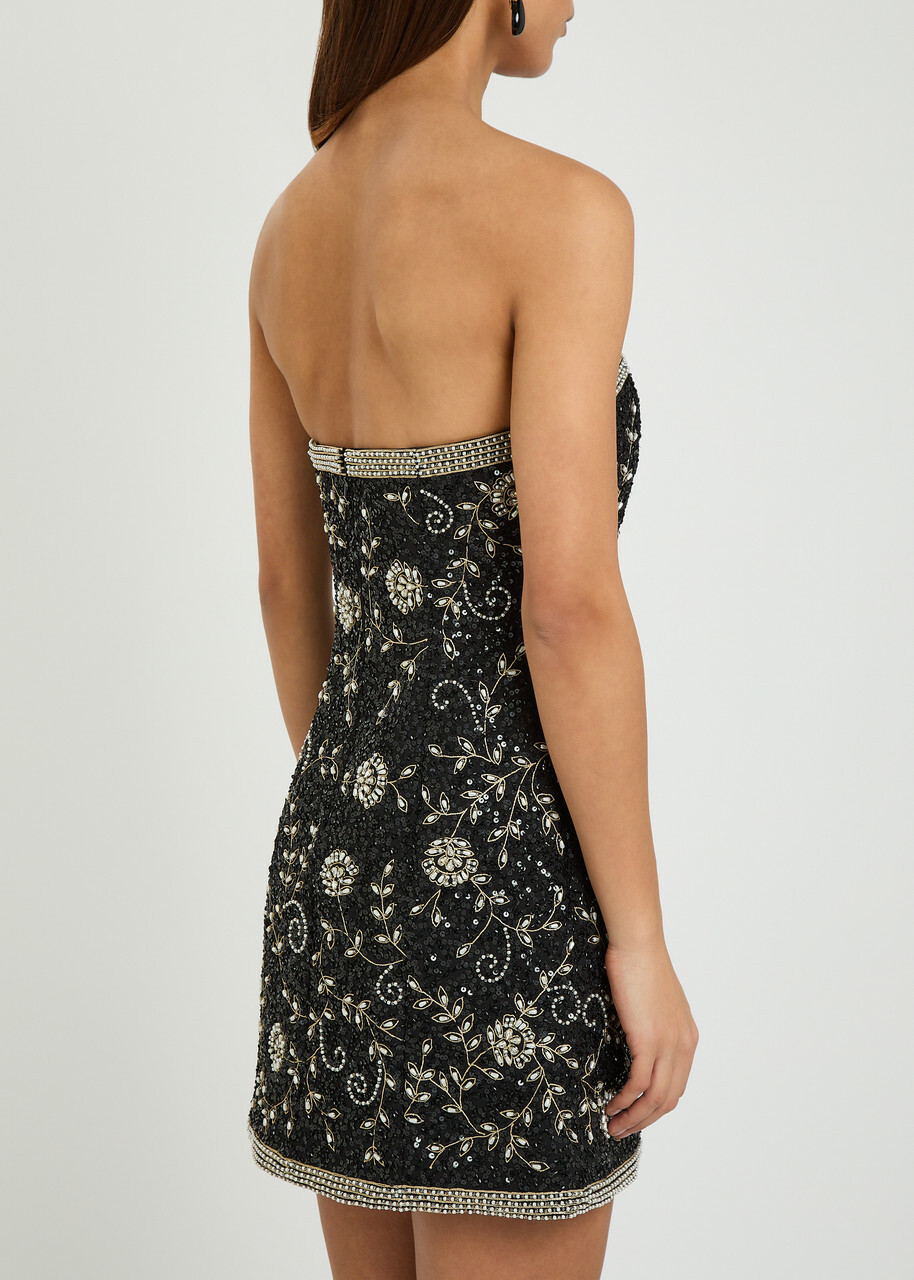 Alice + Olivia Katia Embellished Crepe Mini Dress Black And White