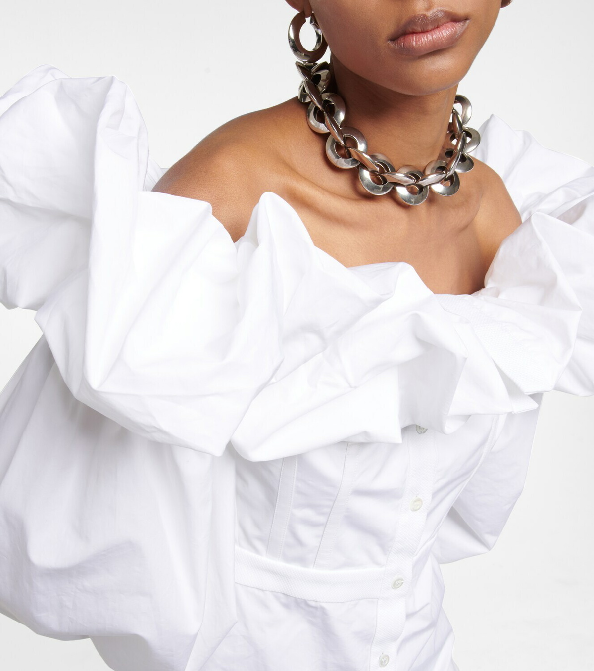 Alexander McQueen - Ruffled off-shoulder cotton poplin top