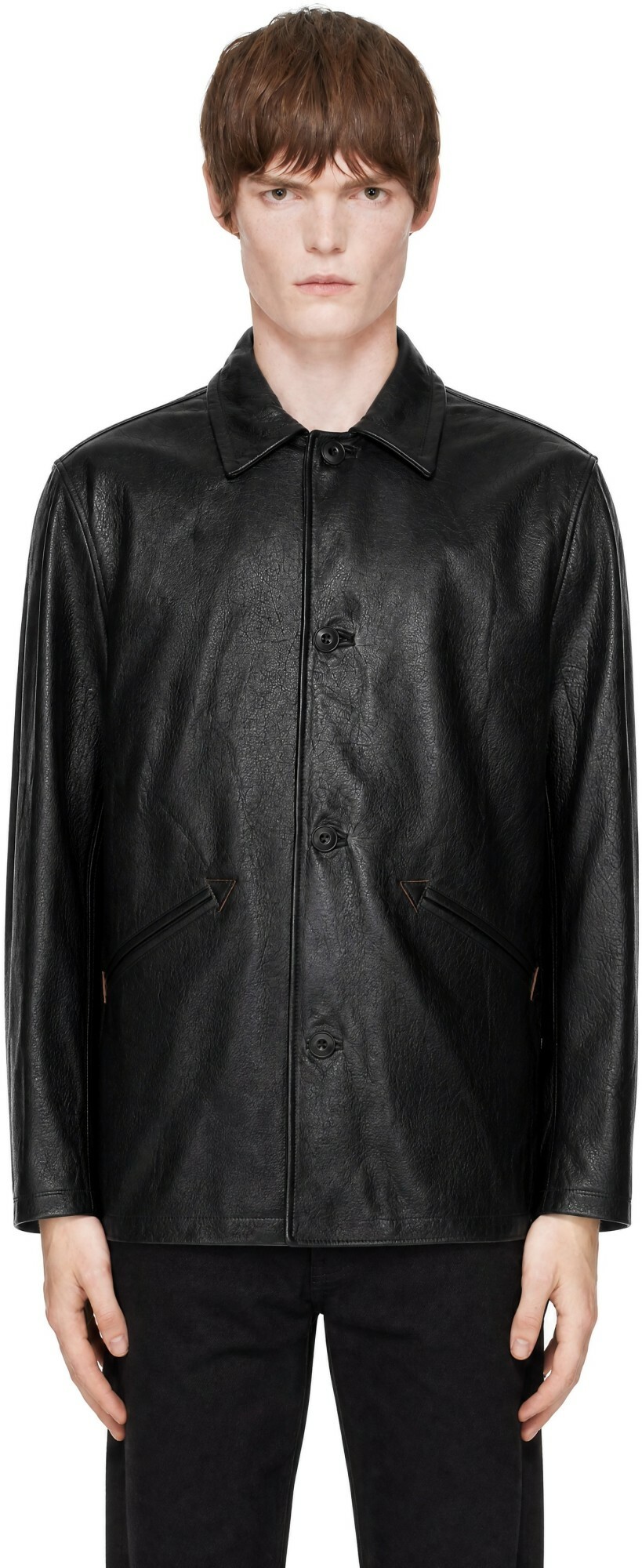 COOR Black Chevron Stitched Cow Leather Car Coat