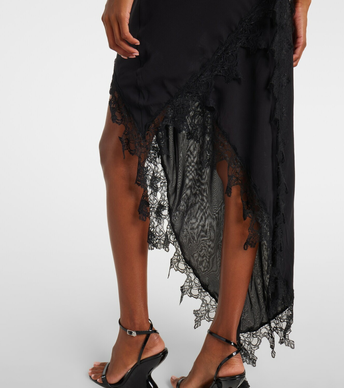 Blumarine Asymmetric lace-trimmed midi dress
