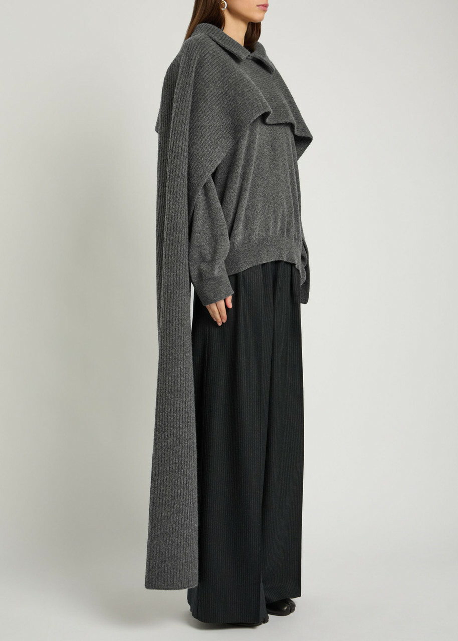 Maison Margiela Collar-detail Ribbed Scarf Dark Grey