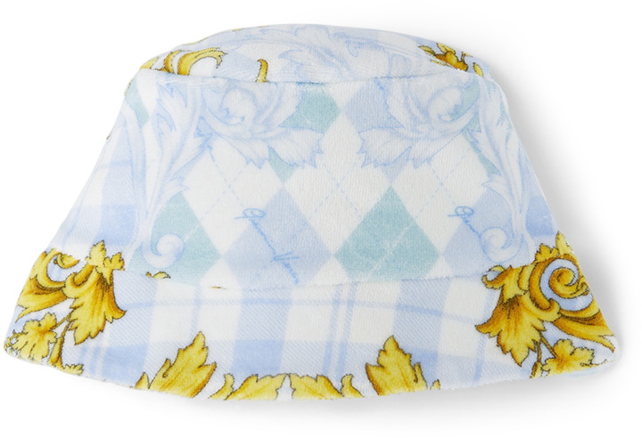 Photo: Versace Baby White & Blue Barocco Argyle Bucket Hat