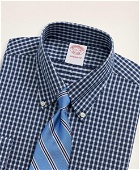 Brooks Brothers Men's Stretch Madison Relaxed-Fit Dress Shirt, Non-Iron Twill Mini-Check Button Down Collar | Navy