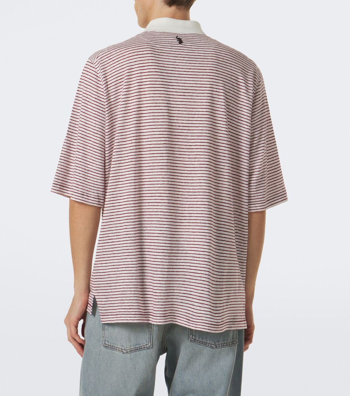 Wales Bonner Bask striped linen and cotton polo shirt
