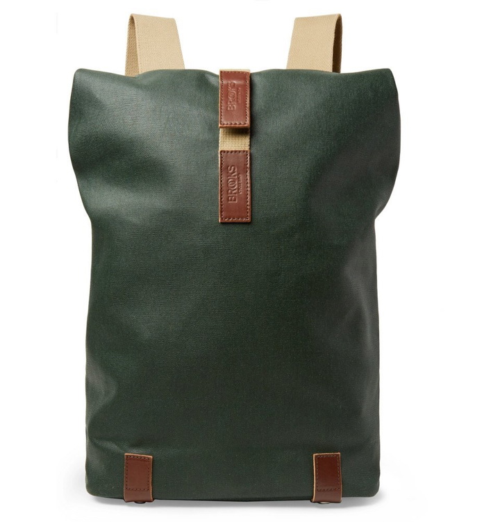 Photo: Brooks England - Pickwick Small Leather-Trimmed Cotton-Canvas Backpack - Green