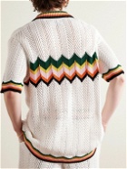 Casablanca - Camp-Collar Logo-Appliquéd Striped Crocheted Cotton Shirt - White