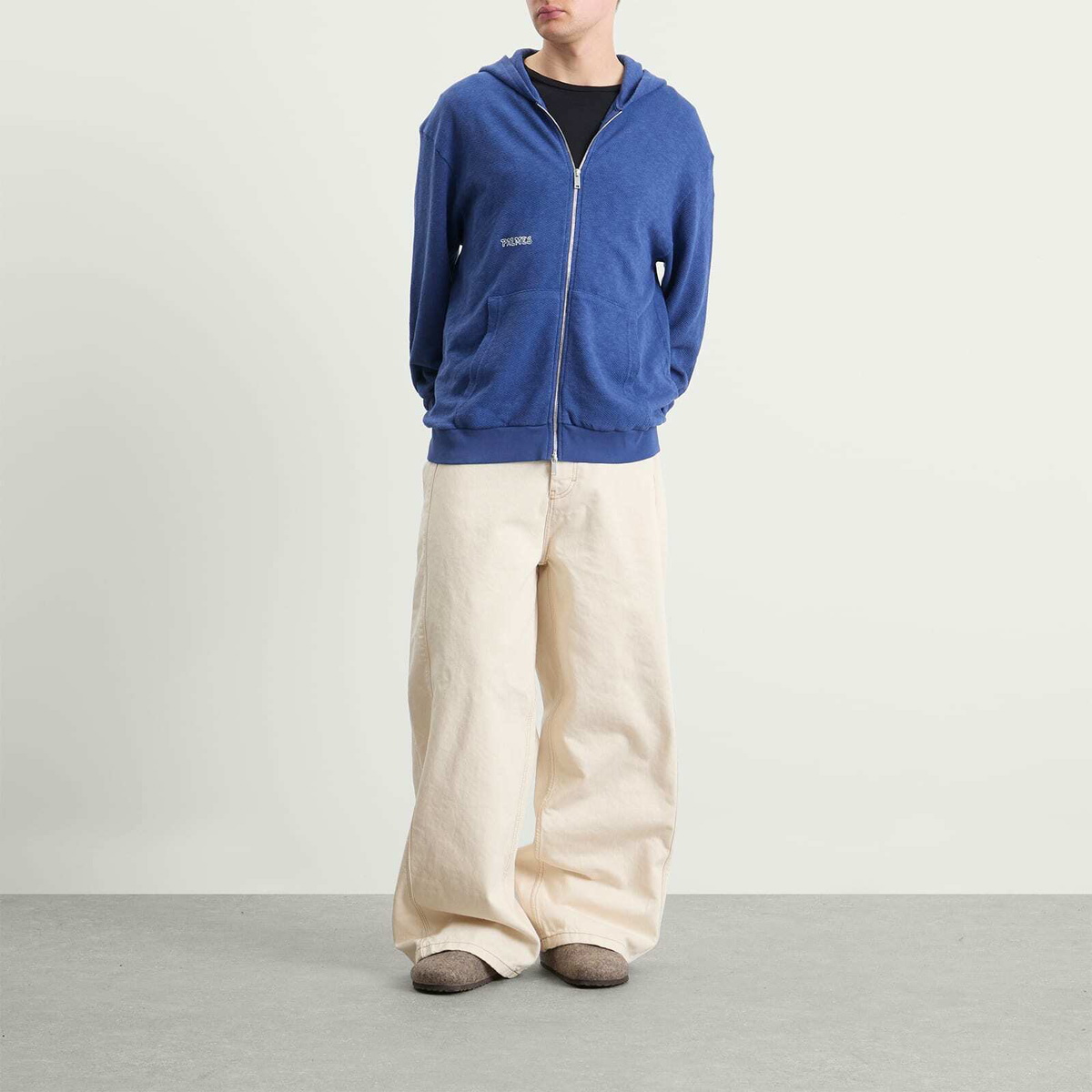 Palmes Men's Waffle Zip Hooded Sweatshirt in Blue