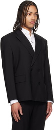 Hugo Black Double-Breasted Wool-Blend Twill Blazer