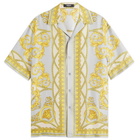 Versace Men's Baroque Silk Vacation Shirt in Concrete Mid Bone Gold