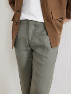Kiton - Tapered Linen Trousers - Green