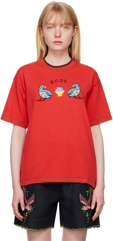 Photo: Bode Red Twin Parakeet T-Shirt
