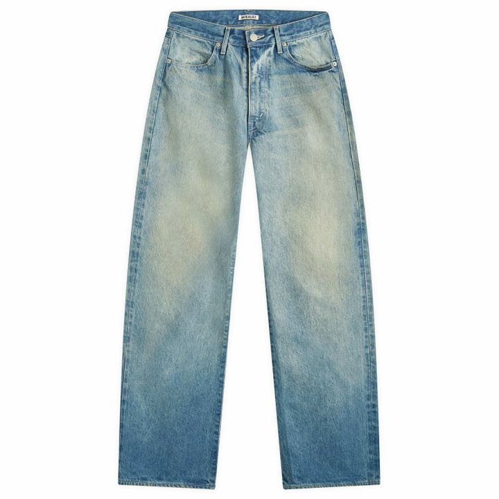 Photo: Auralee Women's Selvedge Faded Heavy Denim Pants in Faded Indigo