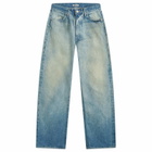 Auralee Women's Selvedge Faded Heavy Denim Pants in Faded Indigo