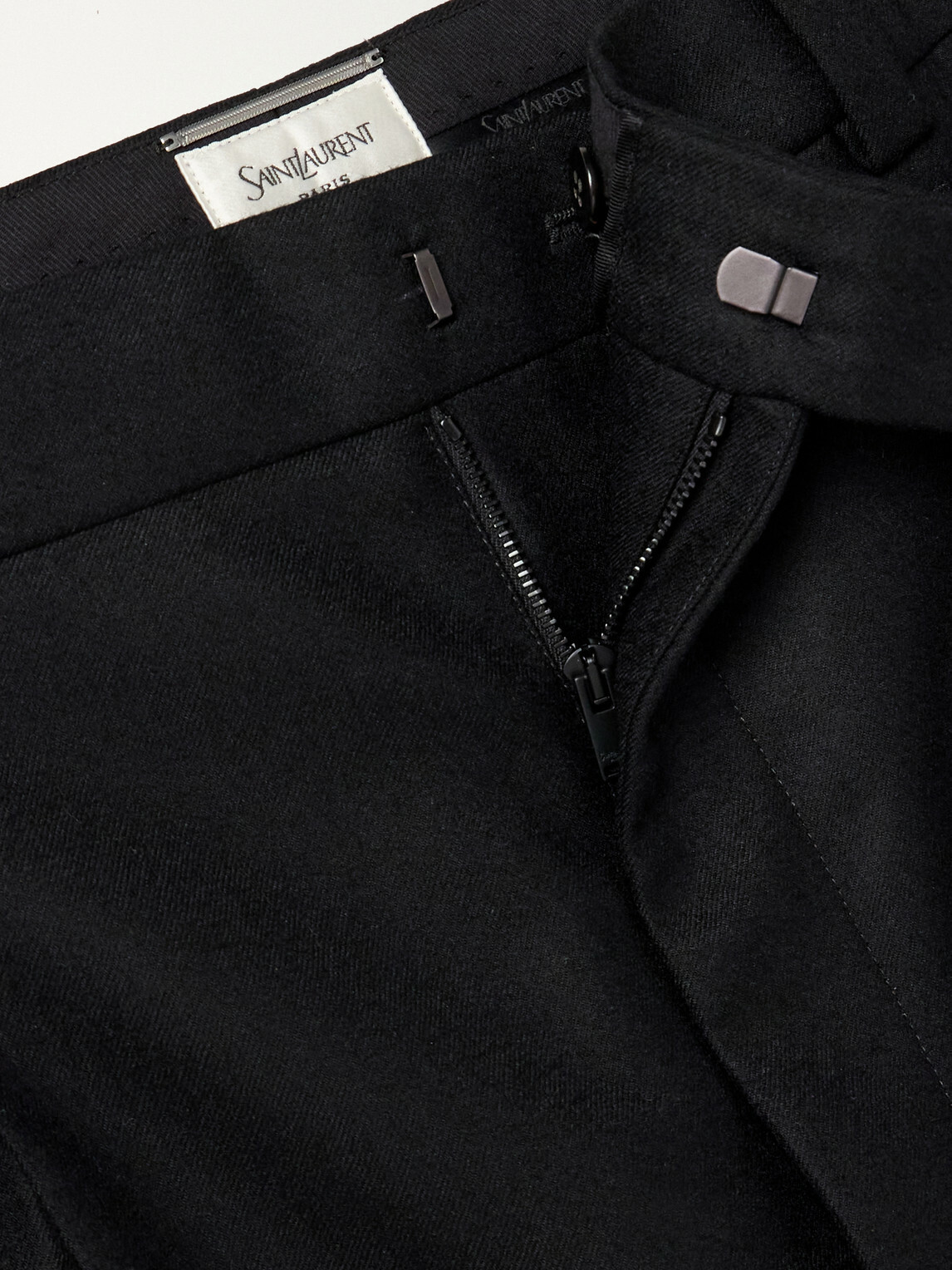 SAINT LAURENT - Tapered Brushed Wool Trousers - Black