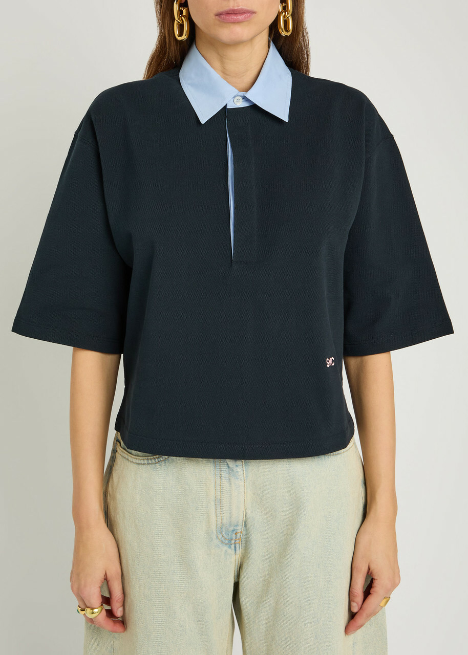 Stella Mccartney Contrasting-collar Piqué Cotton Polo Shirt Navy