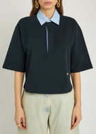 Stella Mccartney Contrasting-collar Piqué Cotton Polo Shirt Navy