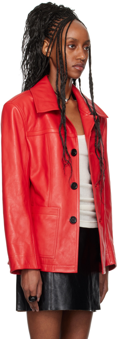 LU'U DAN Red Slim-Fit Creep Leather Jacket