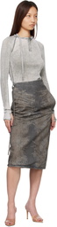 Diesel Gray Cotton-Hemp Satin Denim Midi Skirt