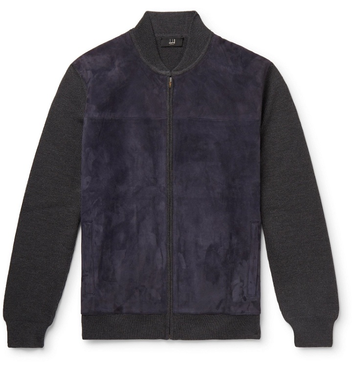 Photo: Dunhill - Ribbed Wool and Suede Bomber Jacket - Blue