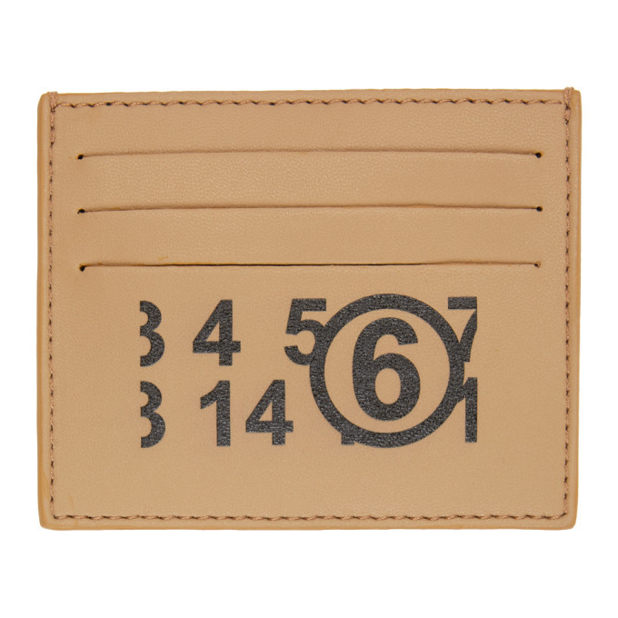 MM6 Maison Margiela Beige Faux-Leather Logo Card Holder