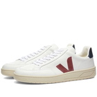 Veja Men's V-12 Leather Sneakers in White/Burgundy/Navy