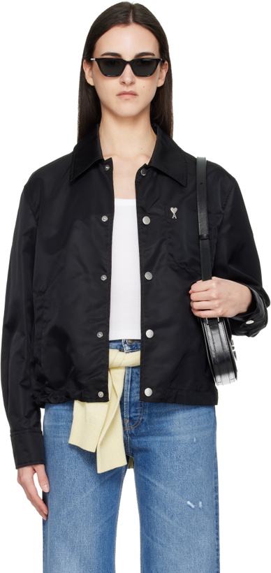 Photo: AMI Paris Black Nylon 'Ami De Coeur' Stud Buttoned Jacket