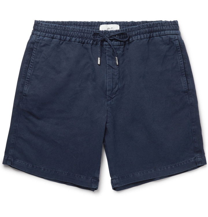 Photo: Mr P. - Linen and Cotton-Blend Drawstring Shorts - Blue