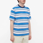 Beams Plus Men's Stripe Pile Pocket T-Shirt in Blue