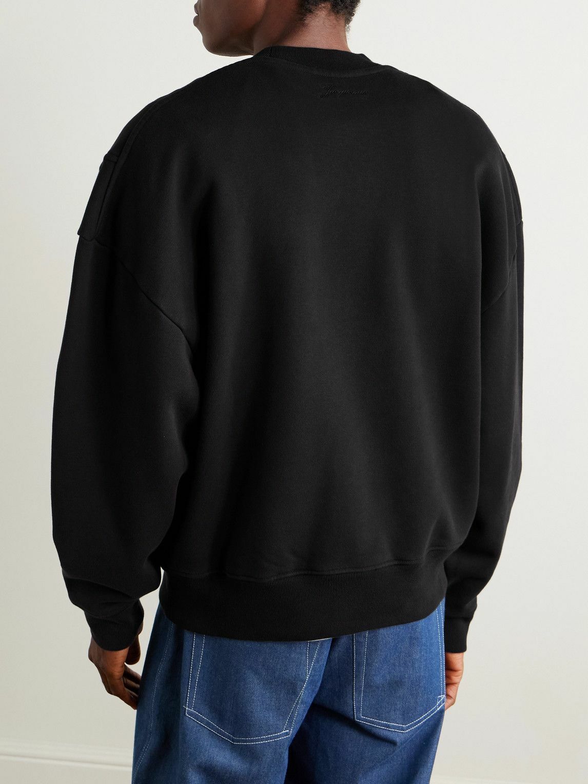 新品 JACQUEMUS 23aw ニットポロ M 芸能人着 シャギー メンズ Jacquemus - Logo-Embroidered Cotton-Jersey Sweatshirt - Blue Jacquemus