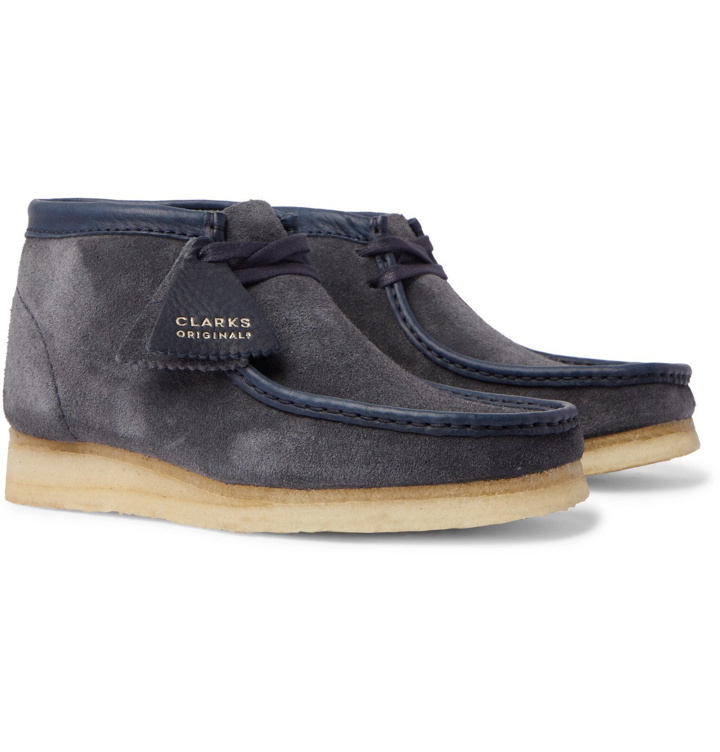 Photo: Clarks Originals - Wallabee Leather-Trimmed Brushed-Suede Desert Boots - Blue