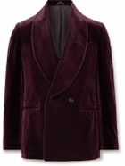 De Petrillo - Slim-Fit Shawl-Lapel Double-Breasted Cotton-Velvet Tuxedo Jacket - Burgundy