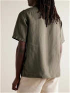 NN07 - Julio 5029 Convertible-Collar Linen Shirt - Green