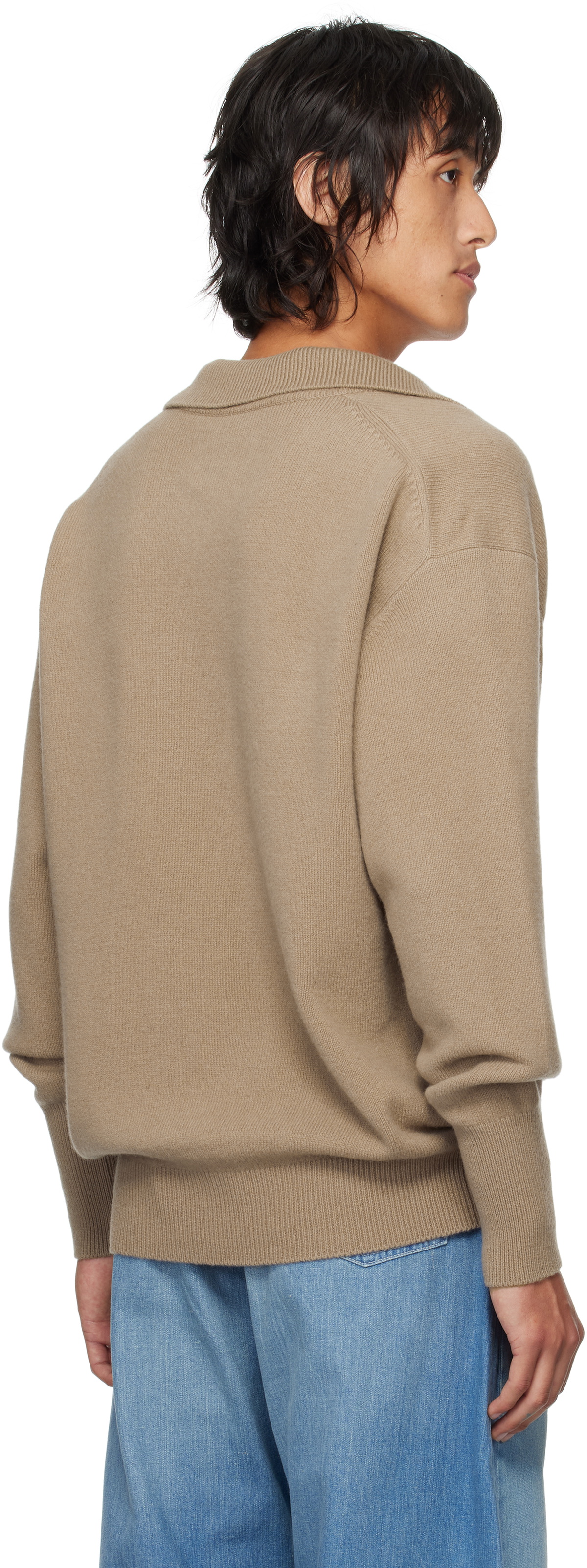 stein Beige Extra Fine Wool Knit Skipper Polo