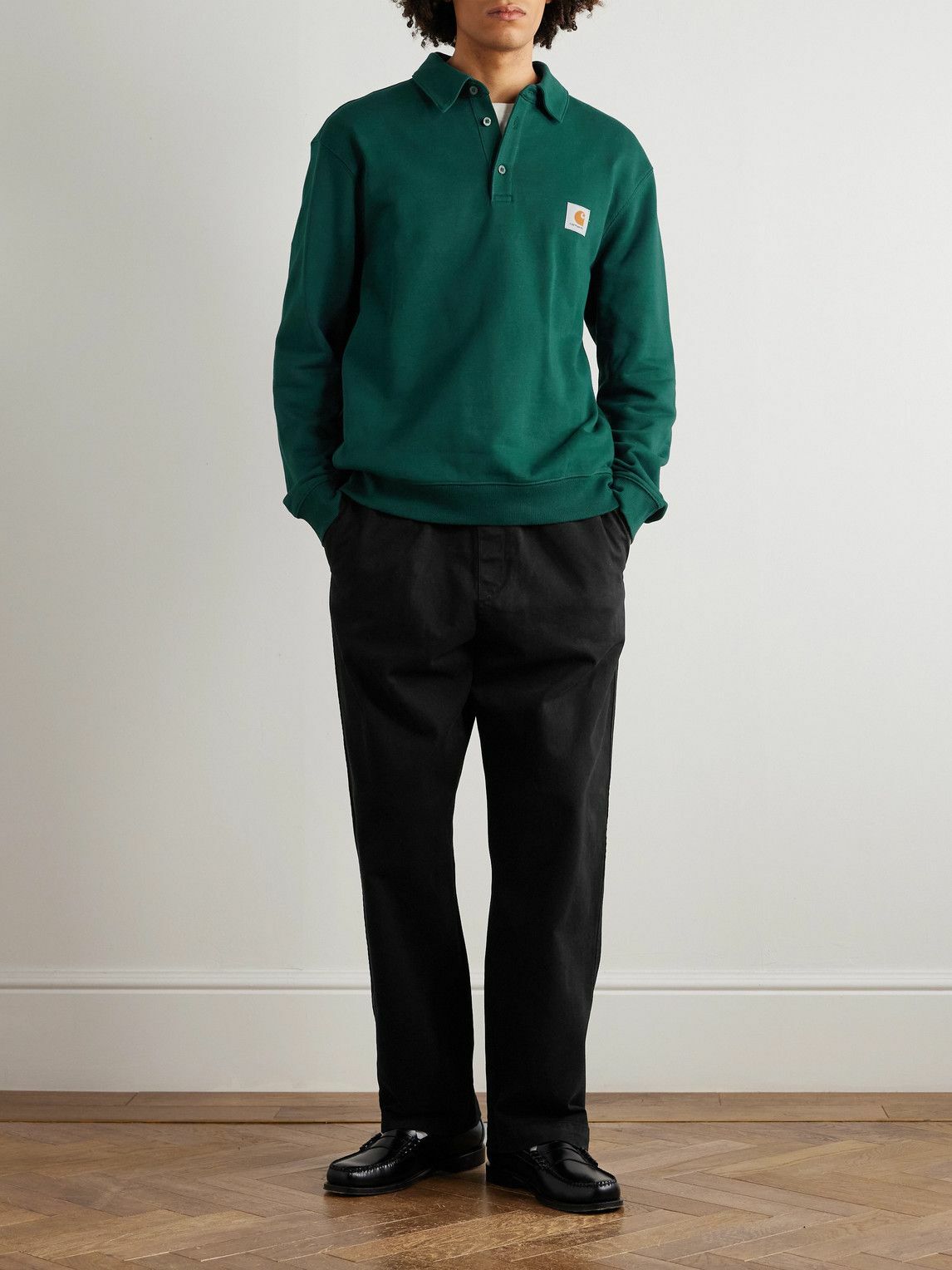 Carhartt WIP - Logo-Appliquéd Stretch-Cotton Jersey Polo Sweatshirt - Green