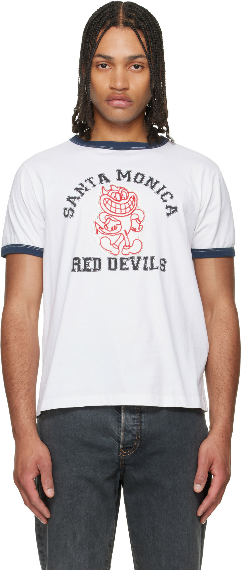 COÛT DE LA LIBERTÉ White Weston SM 'Red Devils' Crew Ringer T-shirt
