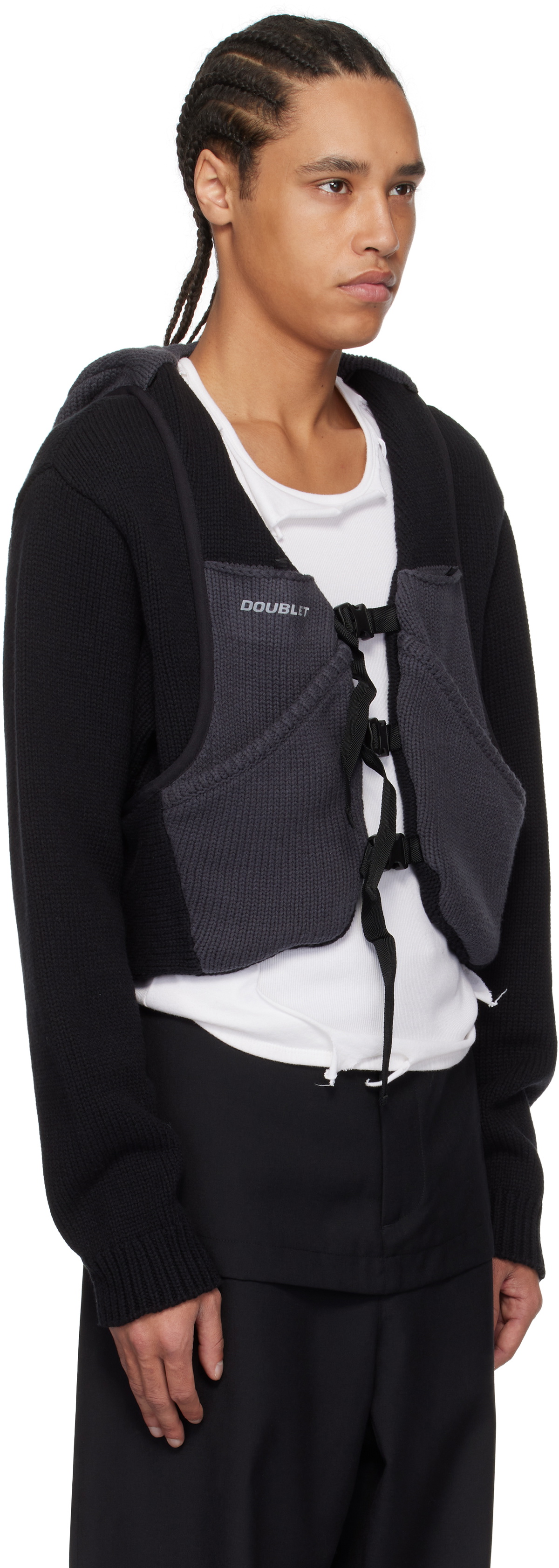 doublet Black & Gray Trail Vest Cardigan