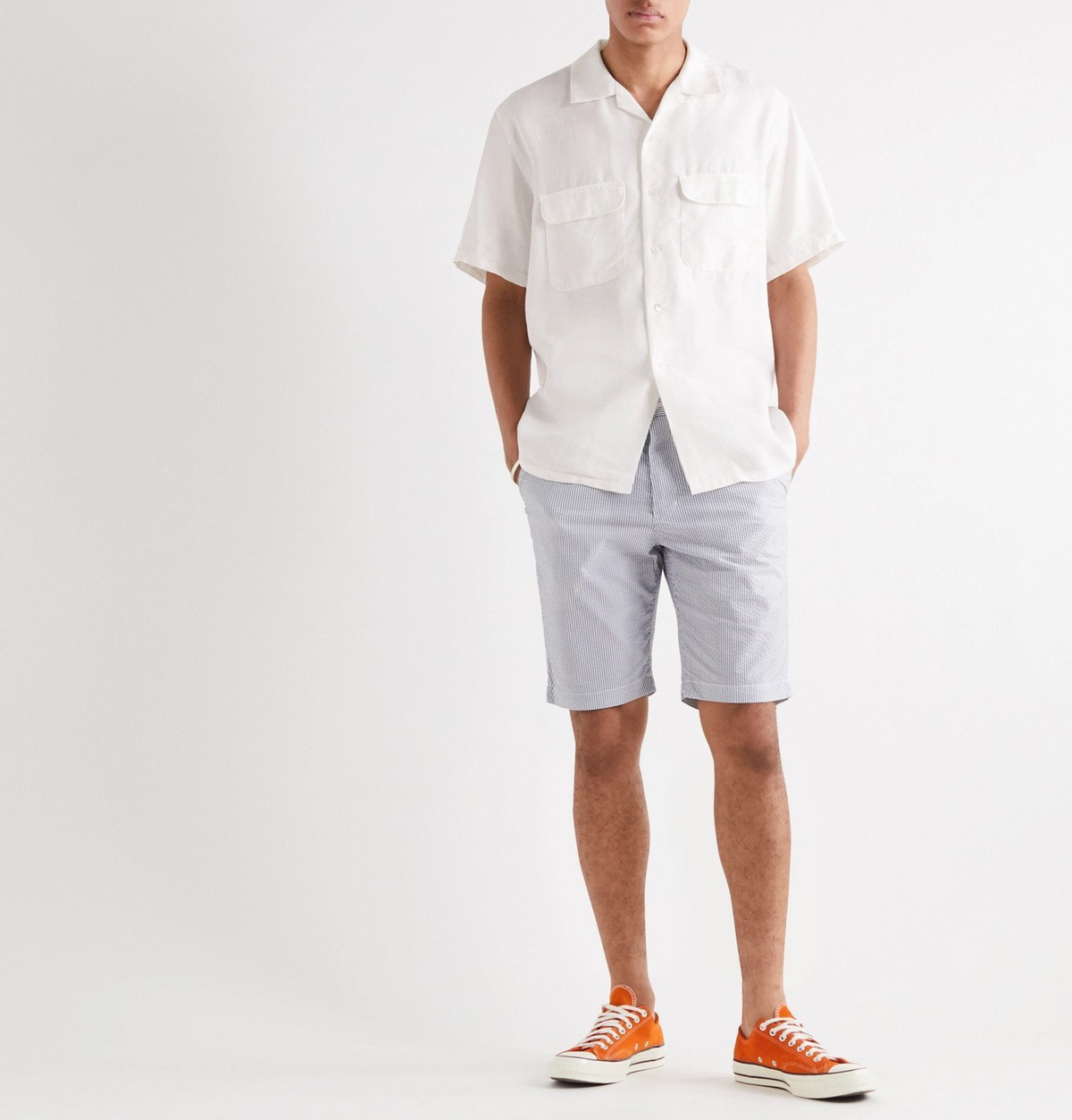 Beams Plus - Camp-Collar Linen-Blend Shirt - White Beams Plus