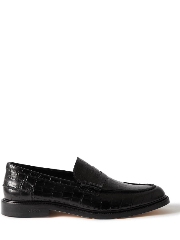 Photo: VINNY'S - Romeo Croc-Effect Leather Penny Loafers - Black - EU 40