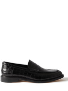 VINNY'S - Romeo Croc-Effect Leather Penny Loafers - Black - EU 40