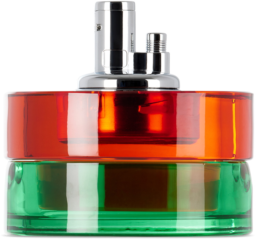 Edie Parker Orange & Green Glass Ashtray Tabletop Lighter