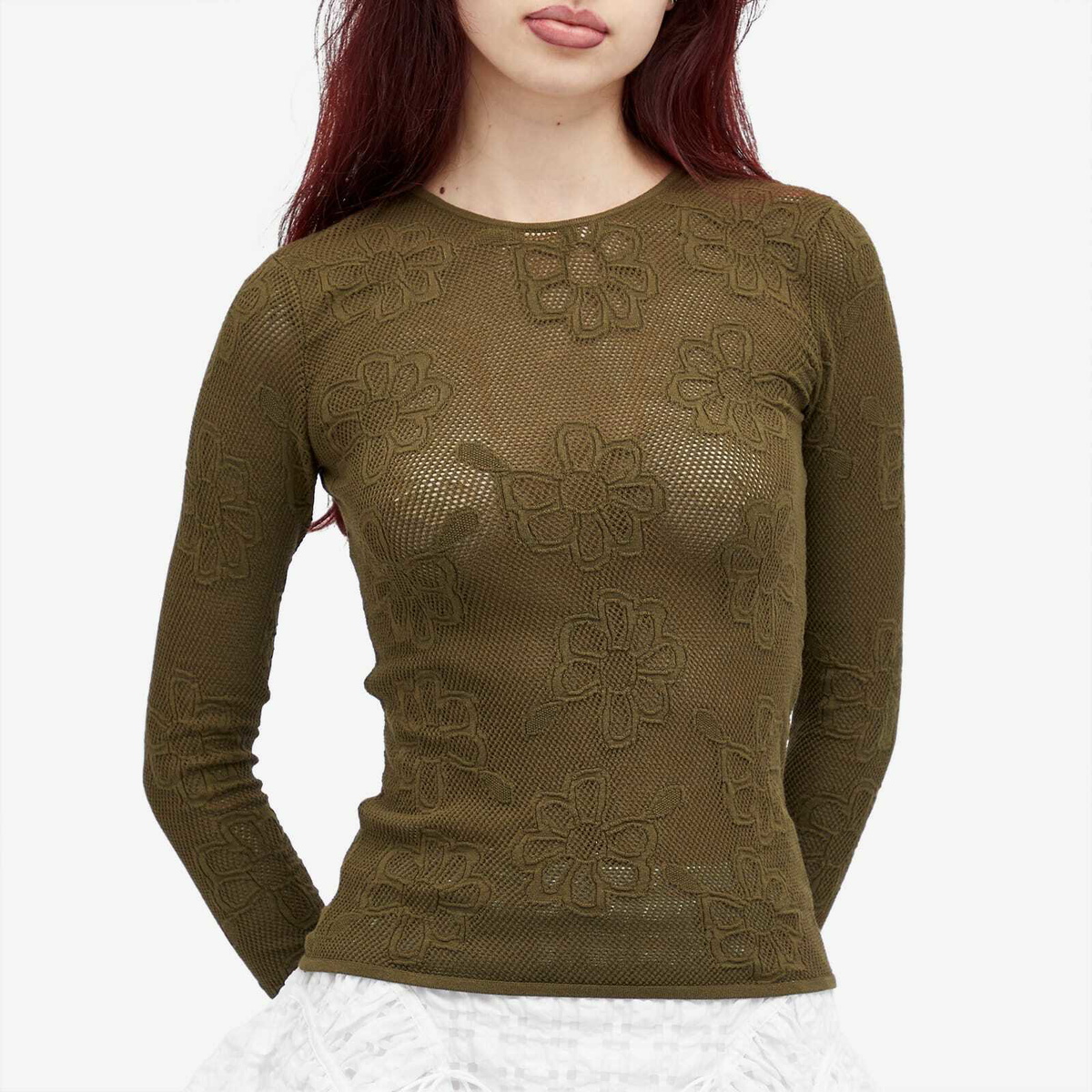 Cecilie Bahnsen Women's Olani Mesh Top in Olive