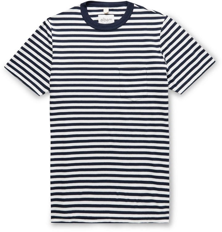Photo: Albam - Striped Cotton-Jersey T-Shirt - Blue