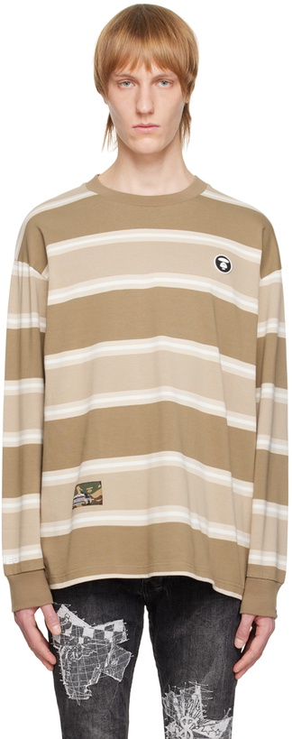 Photo: AAPE by A Bathing Ape Beige Striped Long Sleeve T-Shirt