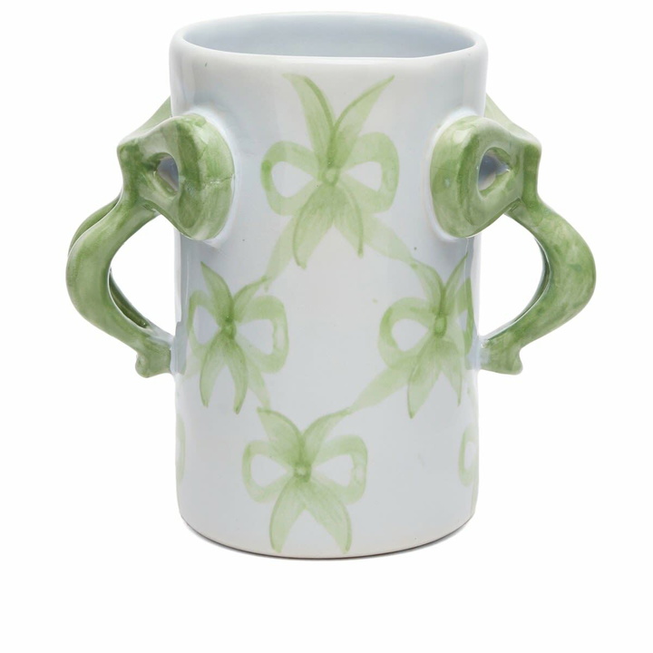 Photo: Damson Madder Women's Bow Bow Vase in Green Bow/Blue 