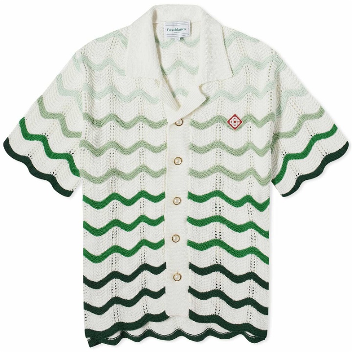 Photo: Casablanca Men's Gradient Wave Knit Short Sleeve Shirt in Green/White