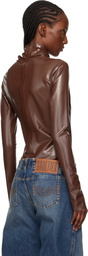 Mugler Brown Latex Scarf Bodysuit