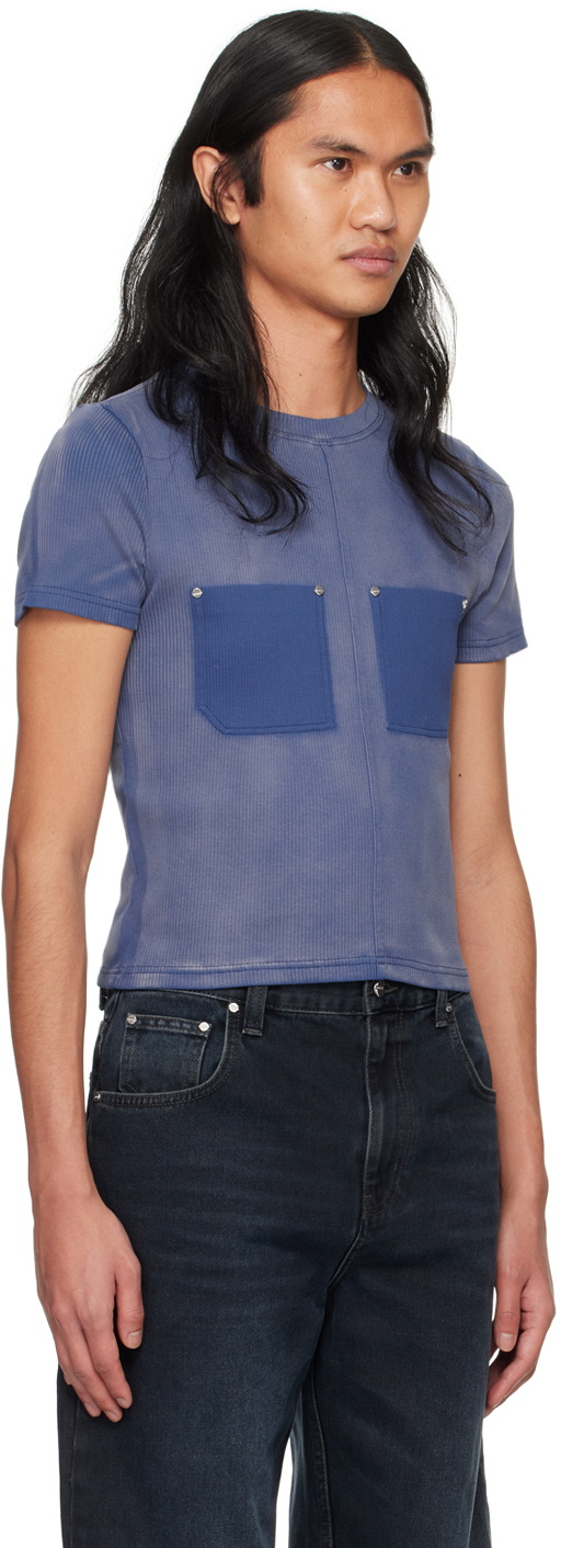 Dion Lee Blue Sprayed Shrunken Rivet T-Shirt