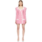 Balmain Pink and White Viscose Short Dress