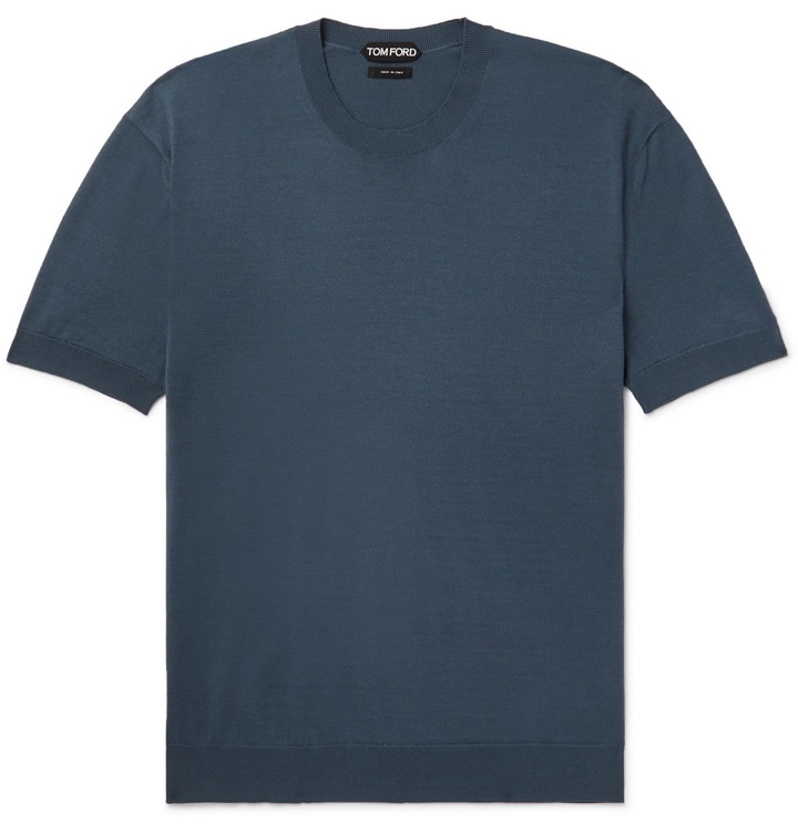 Photo: TOM FORD - Slim-Fit Silk and Cotton-Blend T-Shirt - Blue