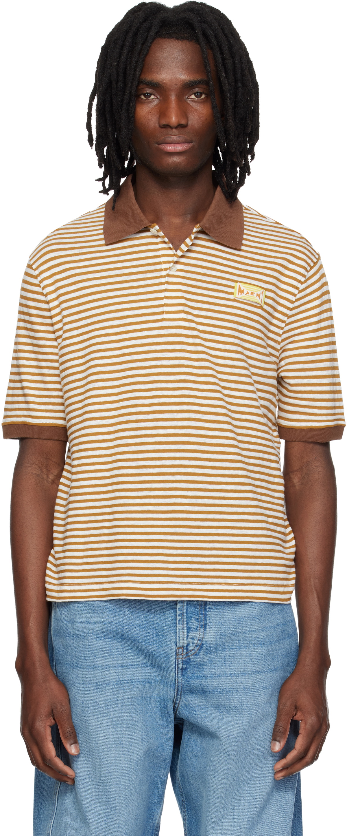 Marni Yellow Striped Linen Blend Polo